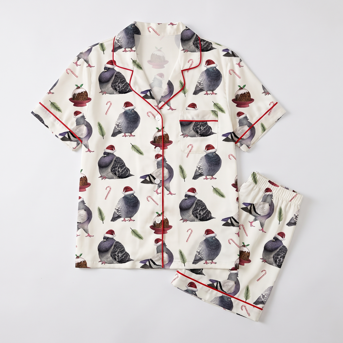 Christmas Pigeons Women's Pajama Set - flat lay