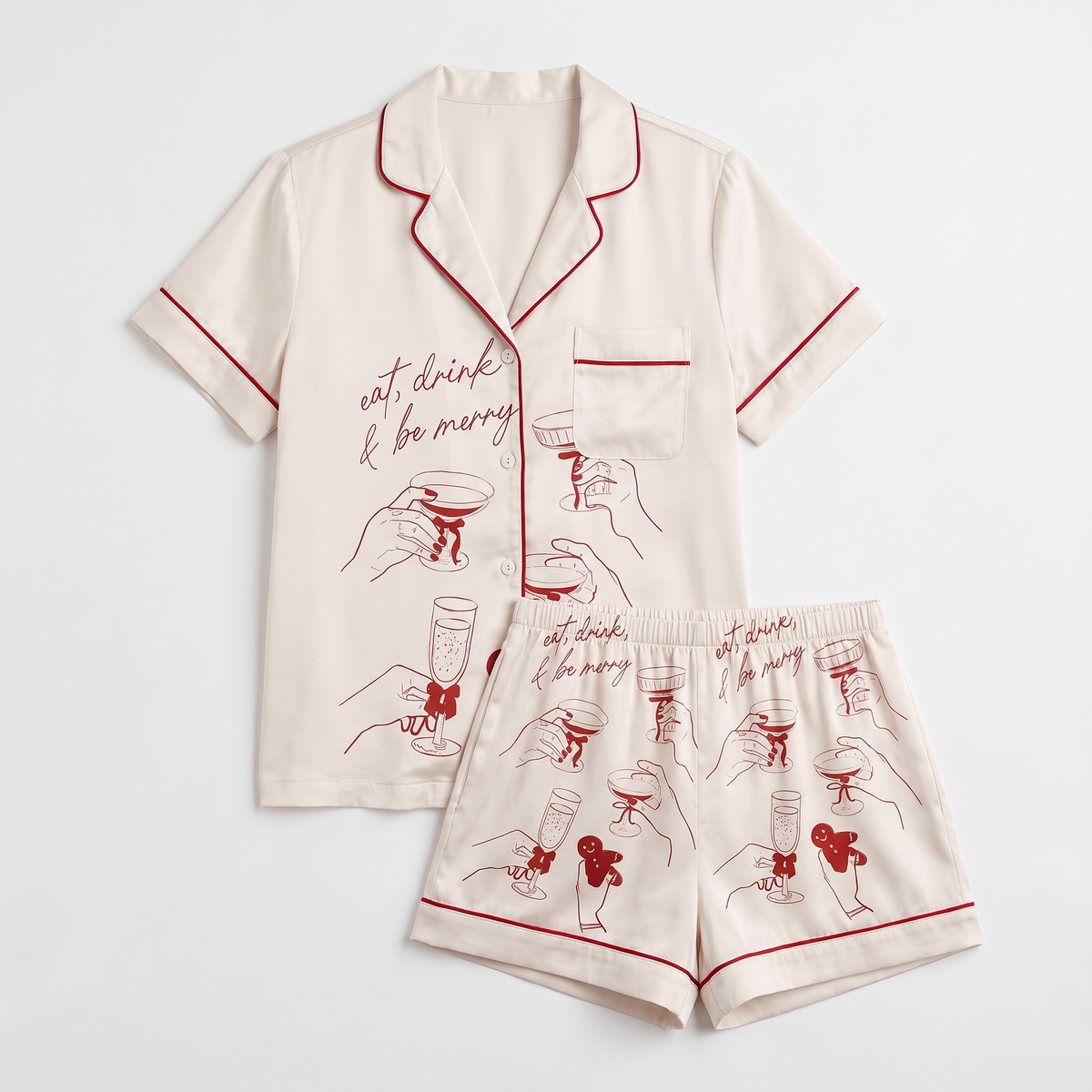 Cheers Line Art Women's Pajama Set - flat lay