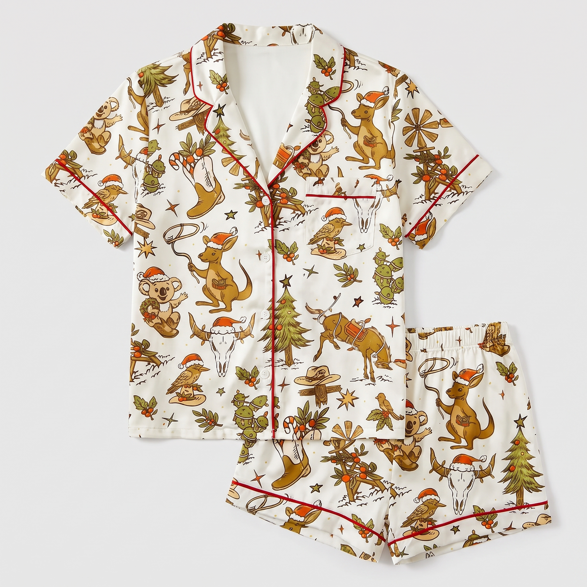 Aussie Country Christmas Women's Pajama Set - flat lay