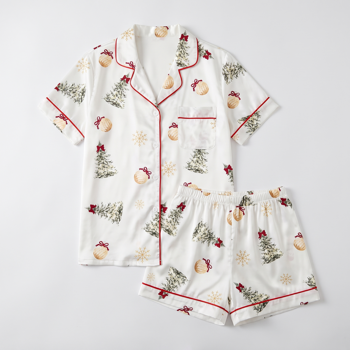 Watercolor Winter Trees Women's Pajama Set - flat lay