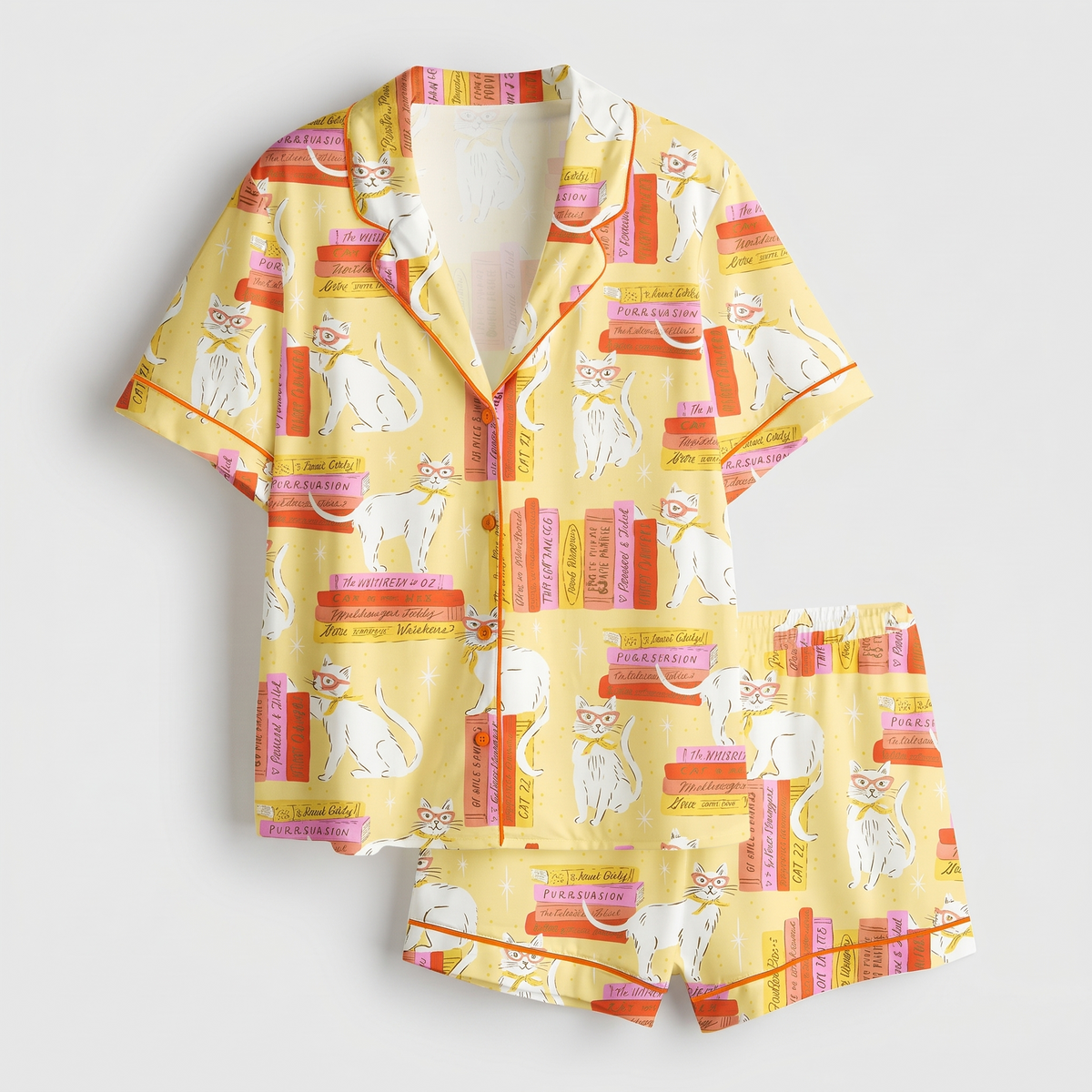 Library Stack Cats Women's Pajama Set - flat lay