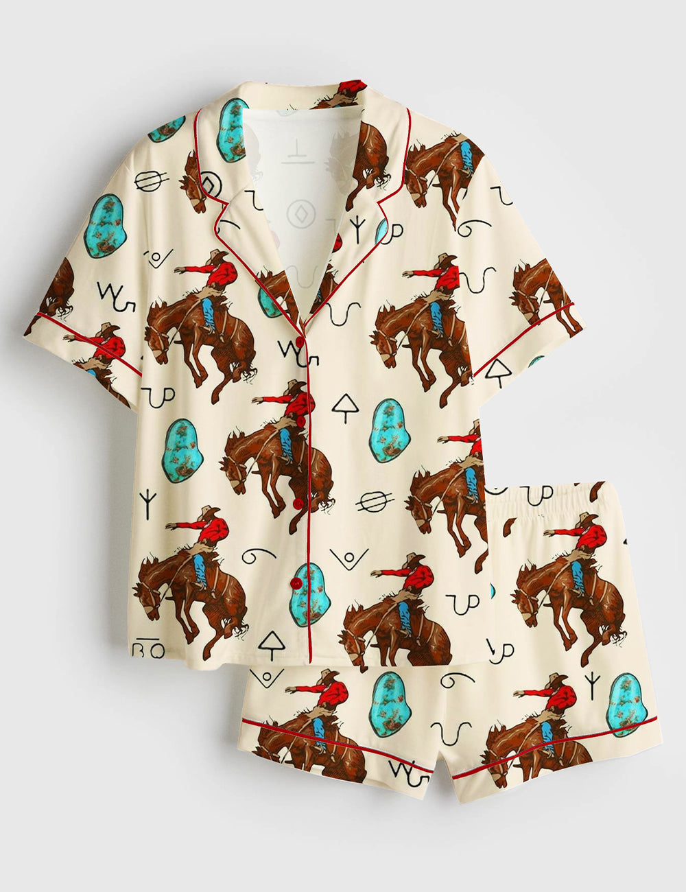 Turquoise Bronc Rider Horse Women's Pajama Set - flat lay