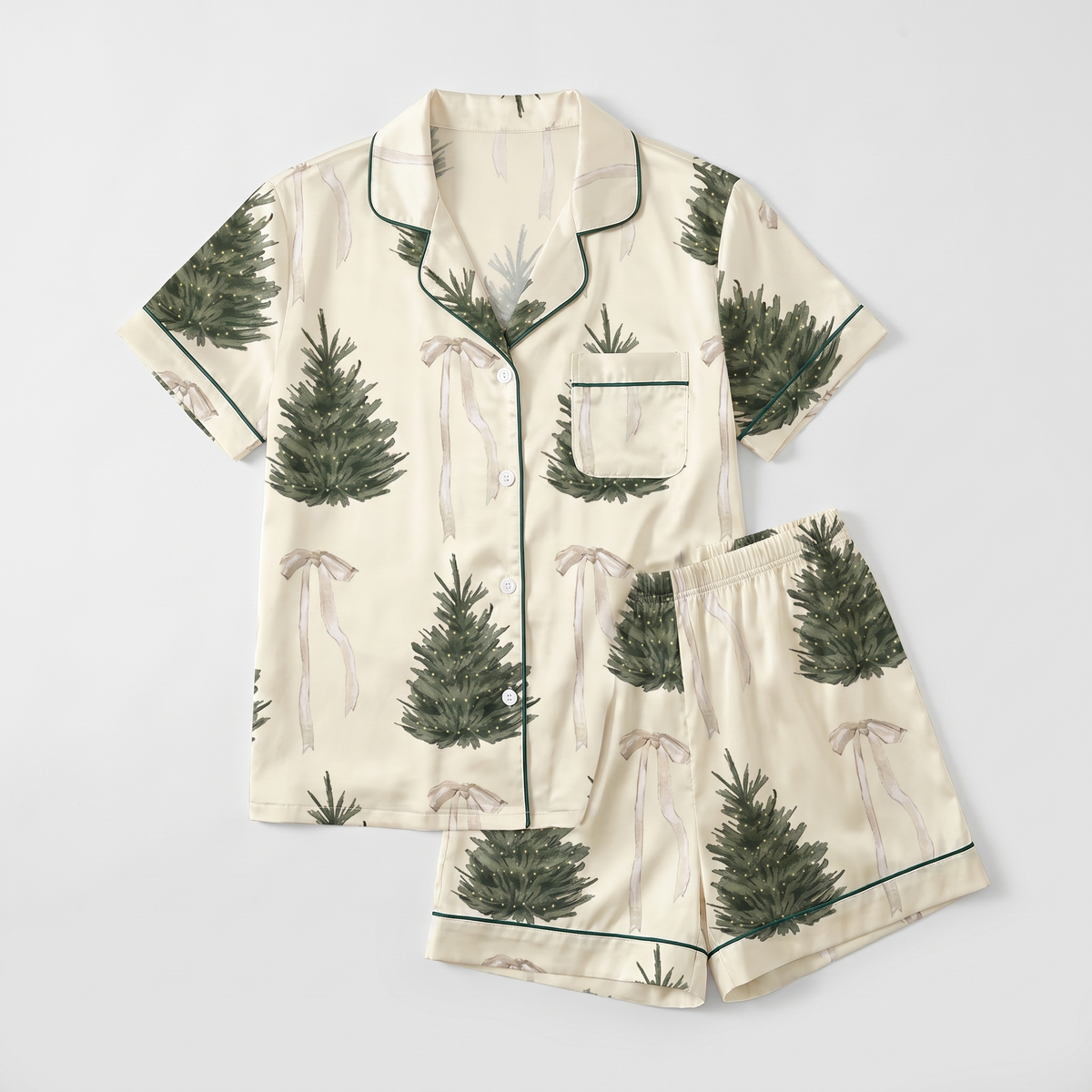 Evergreen & Cream Women's Pajama Set - flat lay