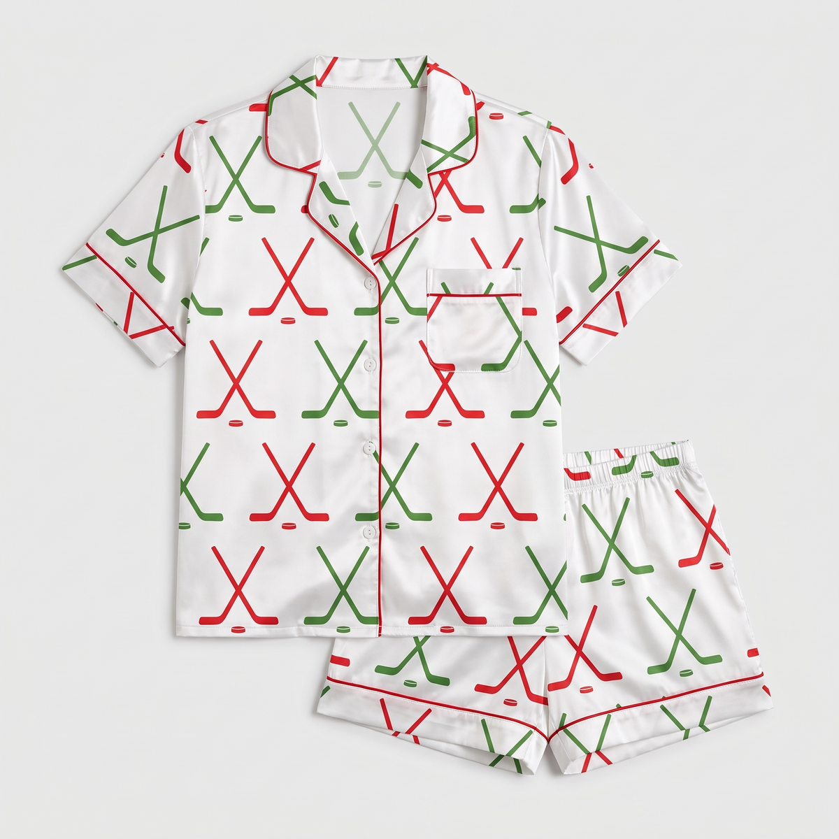 Hockey Sticks Christmas Women's Pajama Set - flat lay