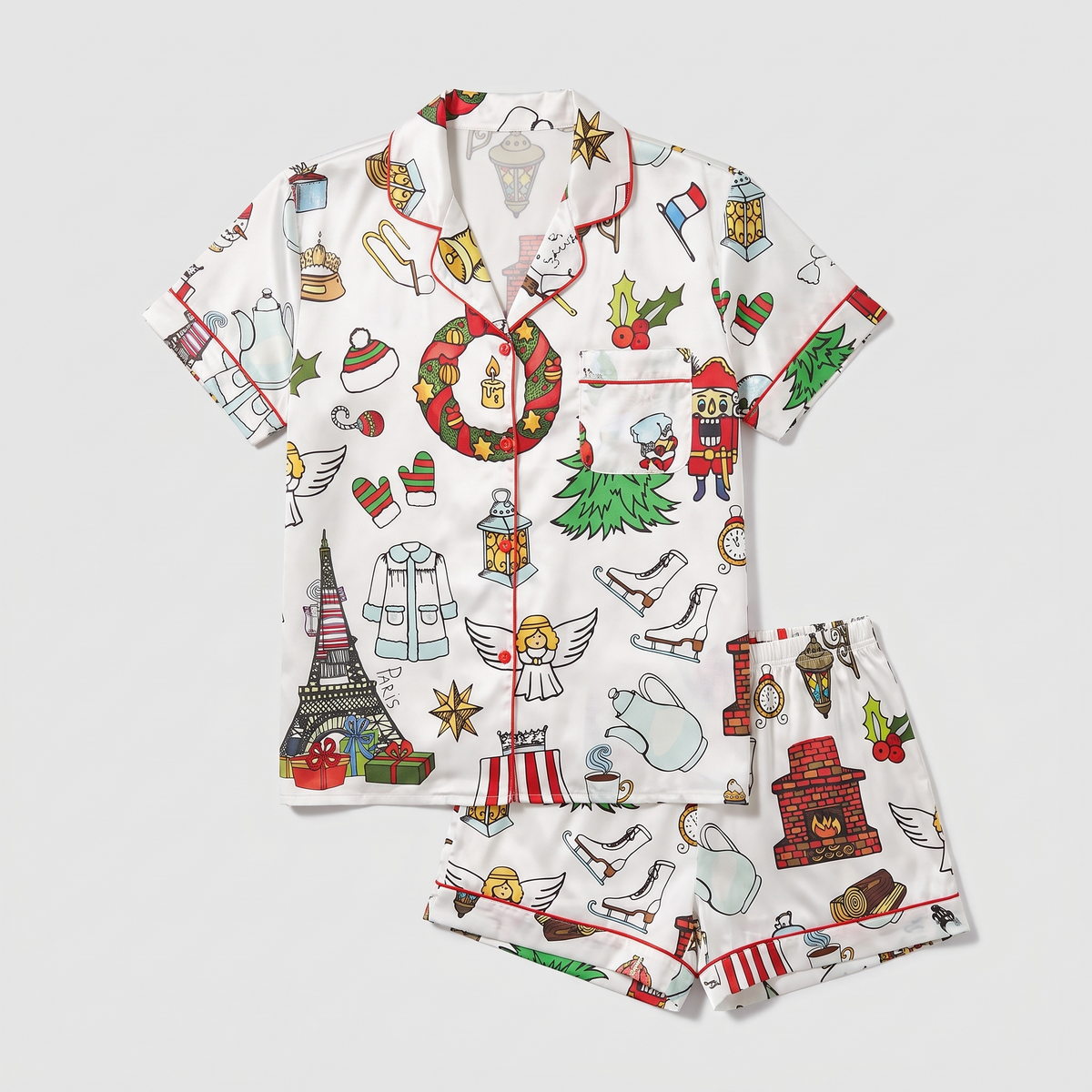 Paris Wreaths & Trees Women's Pajama Set - flat lay
