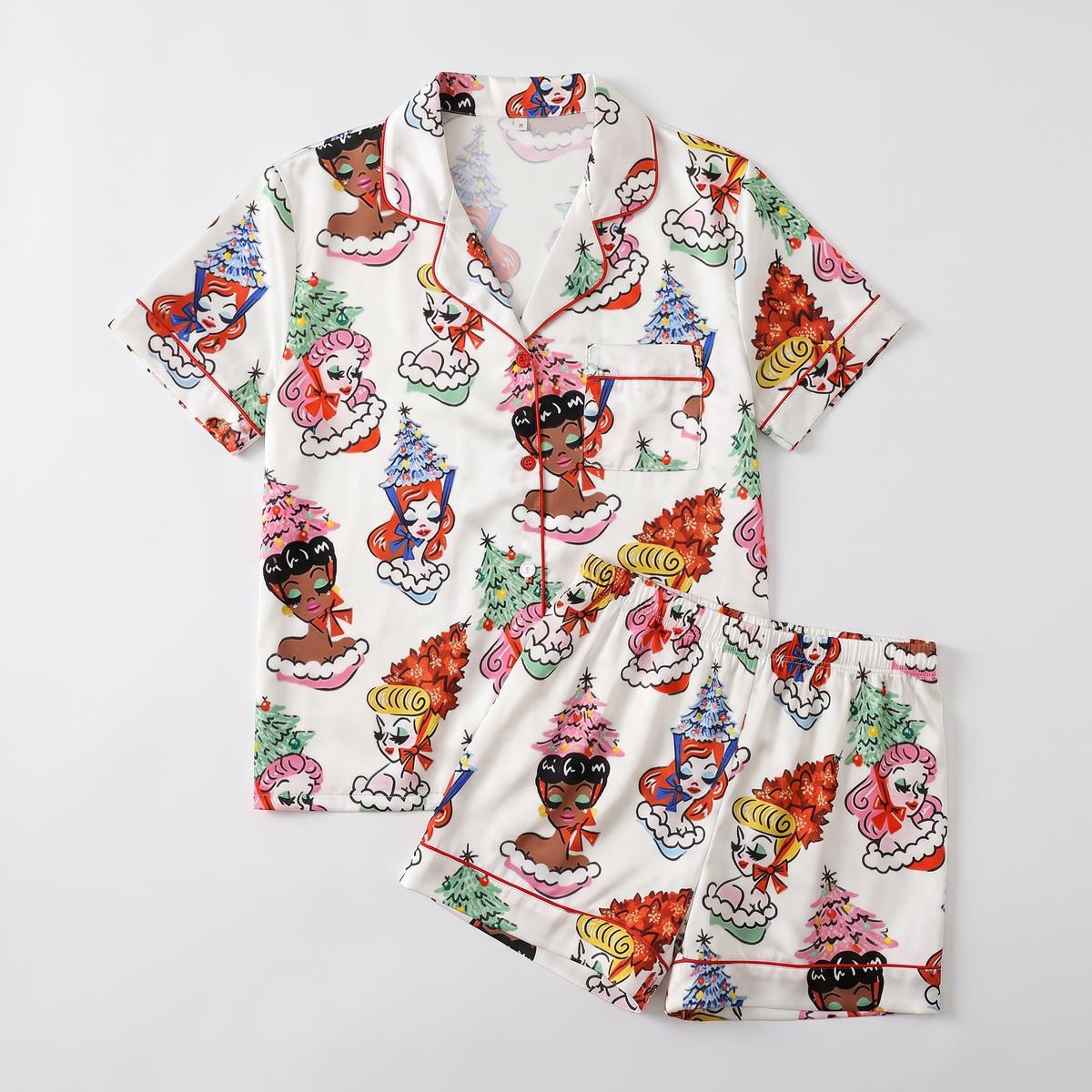 Pin-Up Christmas Trees Women's Pajama Set - flat lay