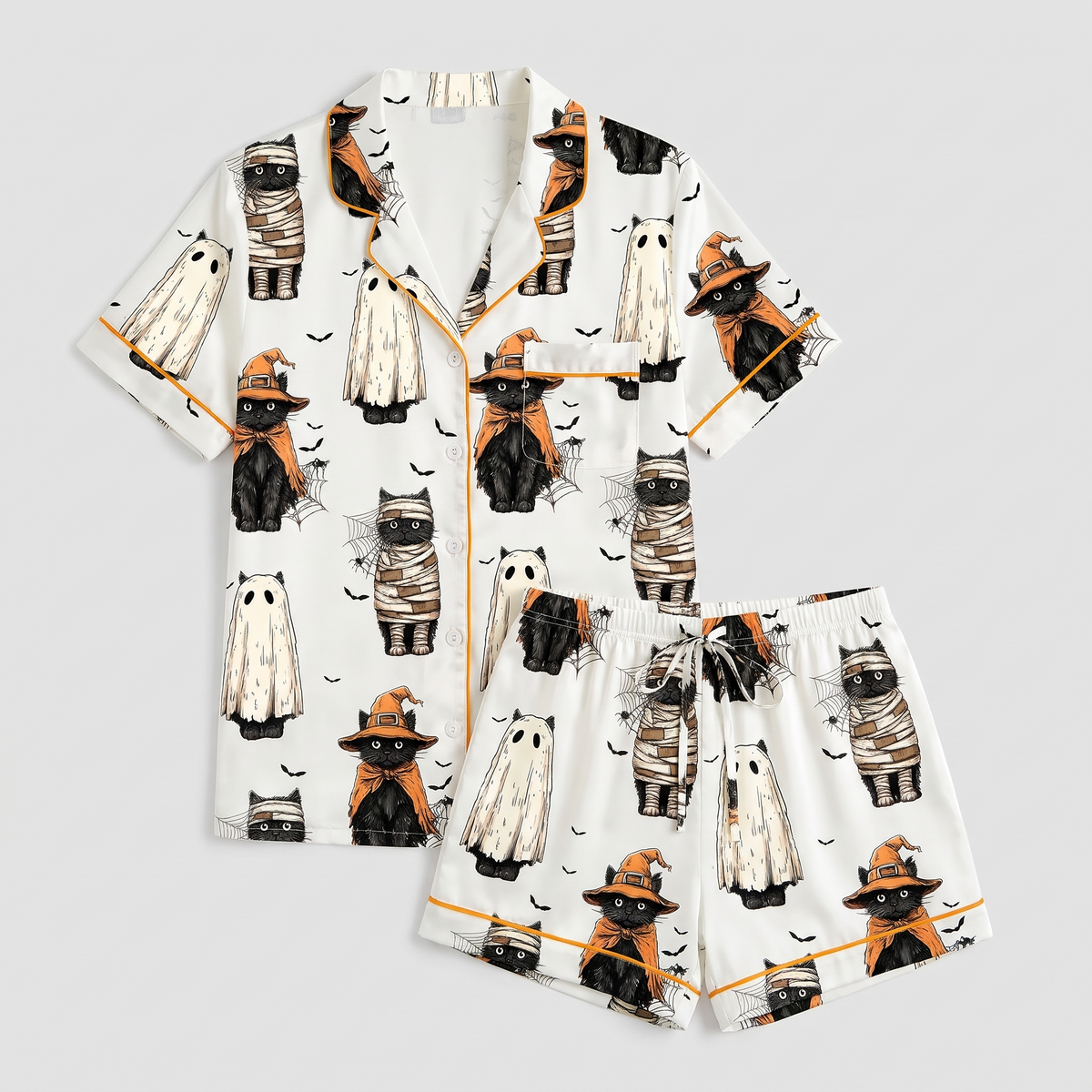 Witch Hat Cats Women's Pajama Set - flat lay