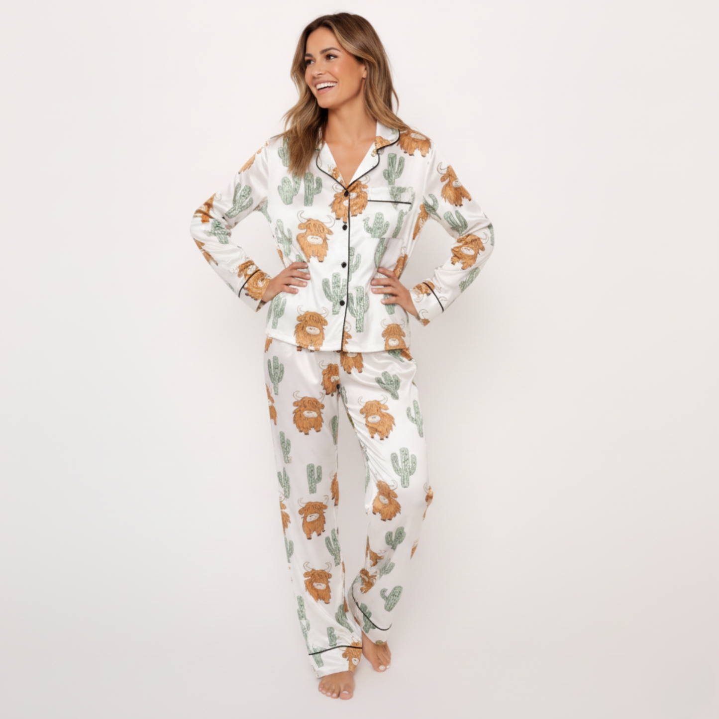 (Buy 2 Get 1) Highland Cow & Cactus Women's Pajama Set
