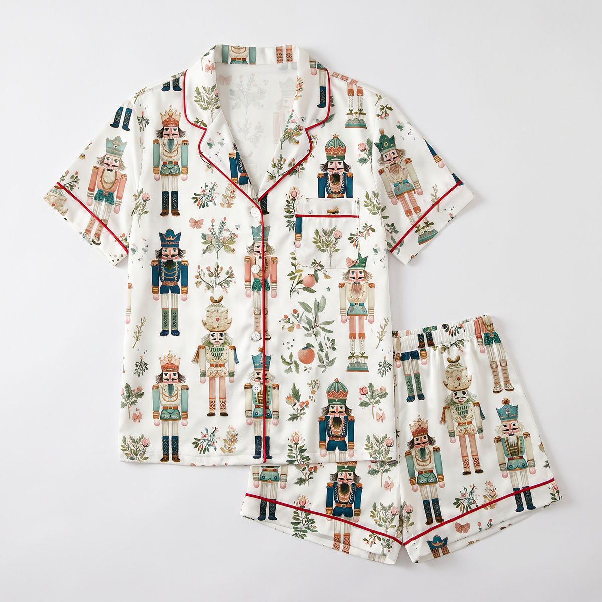 Floral Nutcracker Soldiers Women's Pajama Set - flat lay