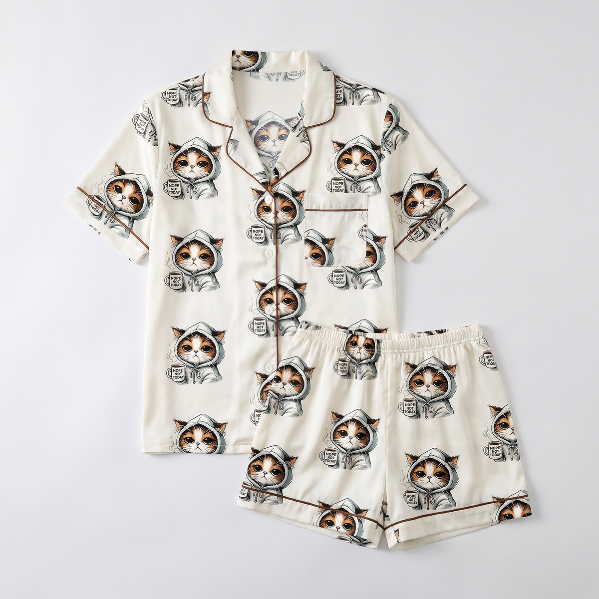 Hoodie Kitten Women's Pajama Set - flat lay