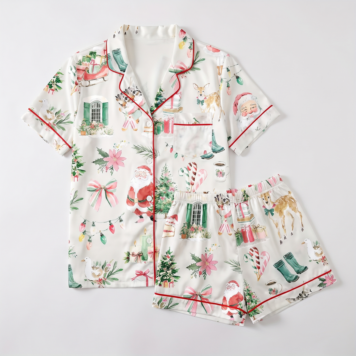 Quirky Coquette Santa Women's Pajama Set - flat lay