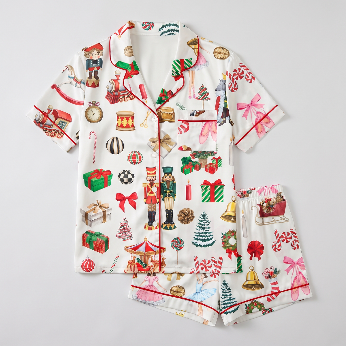 Watercolor Nutcracker Toys Women's Pajama Set - flat lay