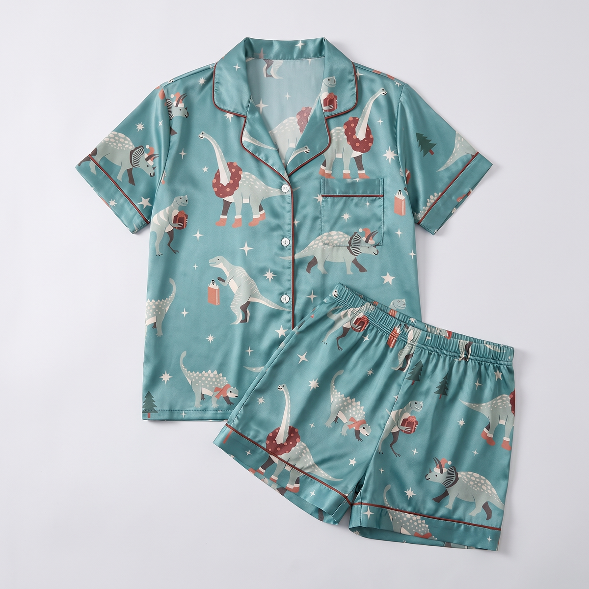Dino-Mite Christmas Women's Pajama Set - flat lay