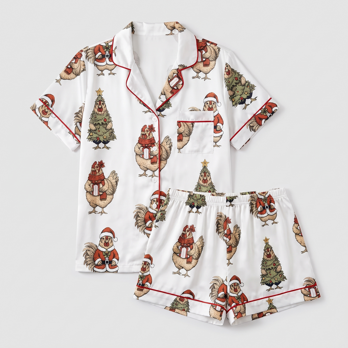 Christmas Chicken Farm Women's Pajama Set - flat lay