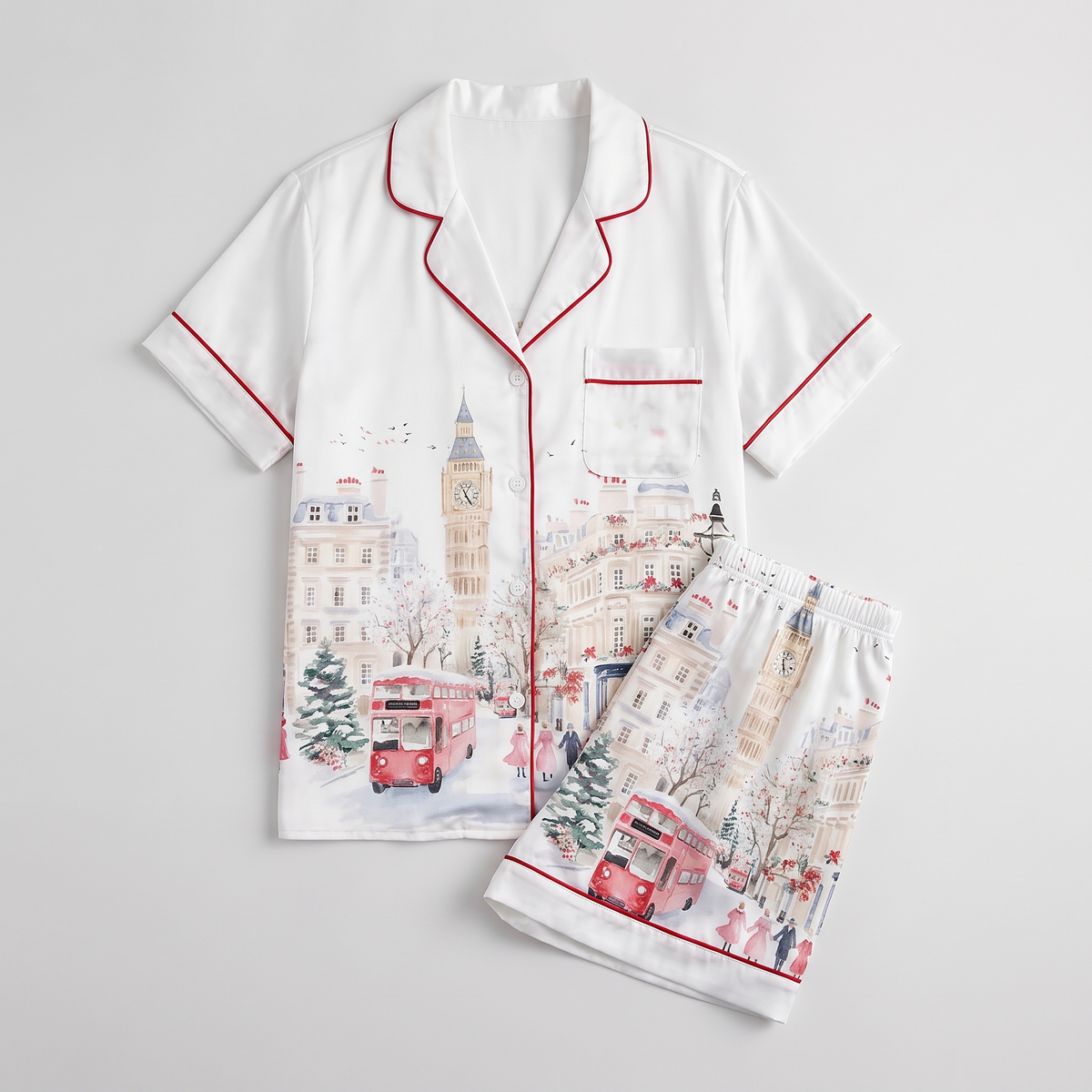 Watercolor London Snow Women's Pajama Set - flat lay
