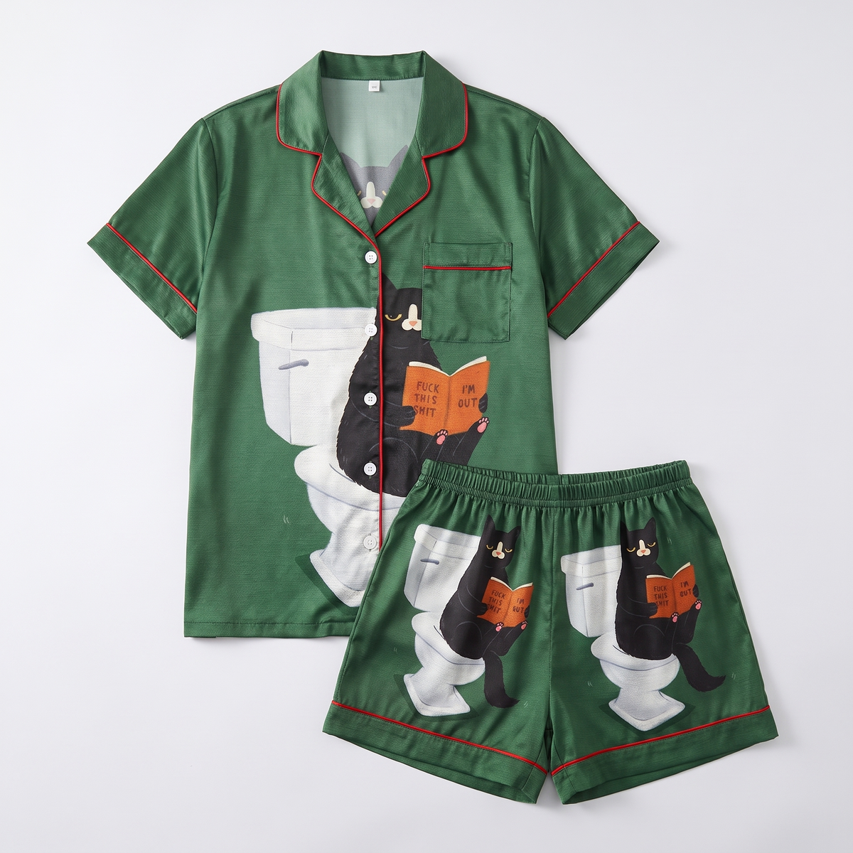 Bathroom Reader Cat Women's Pajama Set - flat lay