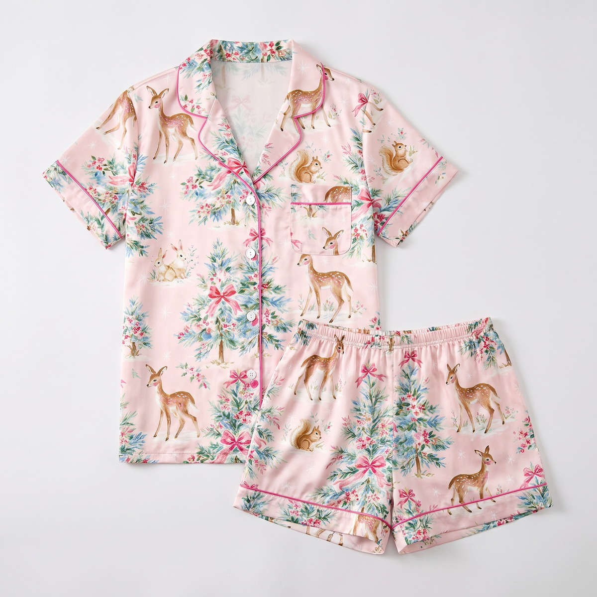 Shabby Chic Deer Women's Pajama Set - flat lay