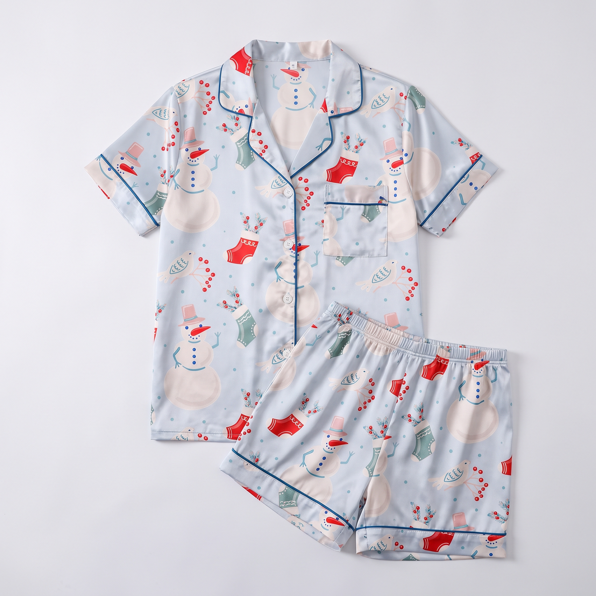 Frosty Blue Christmas Women's Pajama Set - flat lay