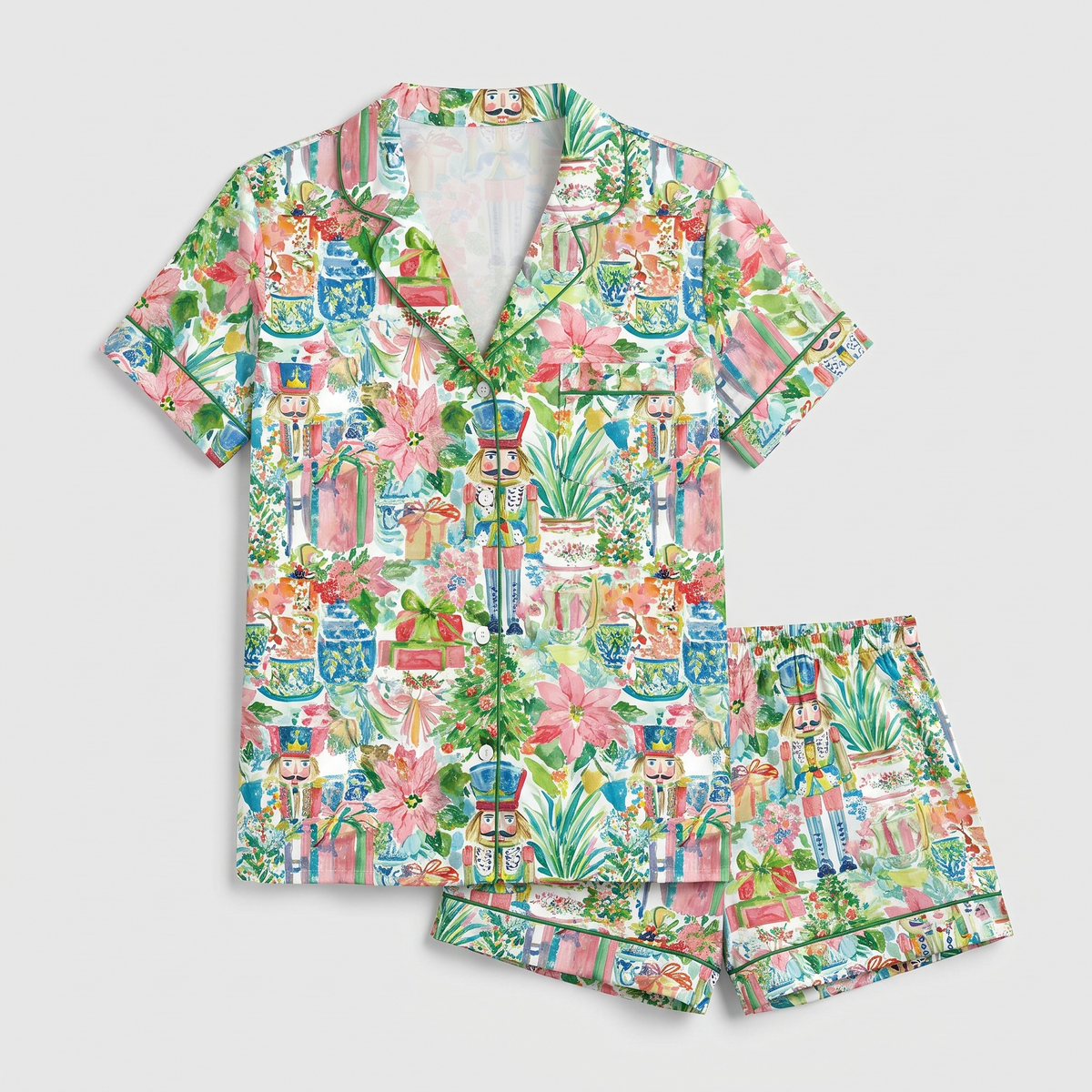 Watercolor Nutcracker Garden Women's Pajama Set - flat lay