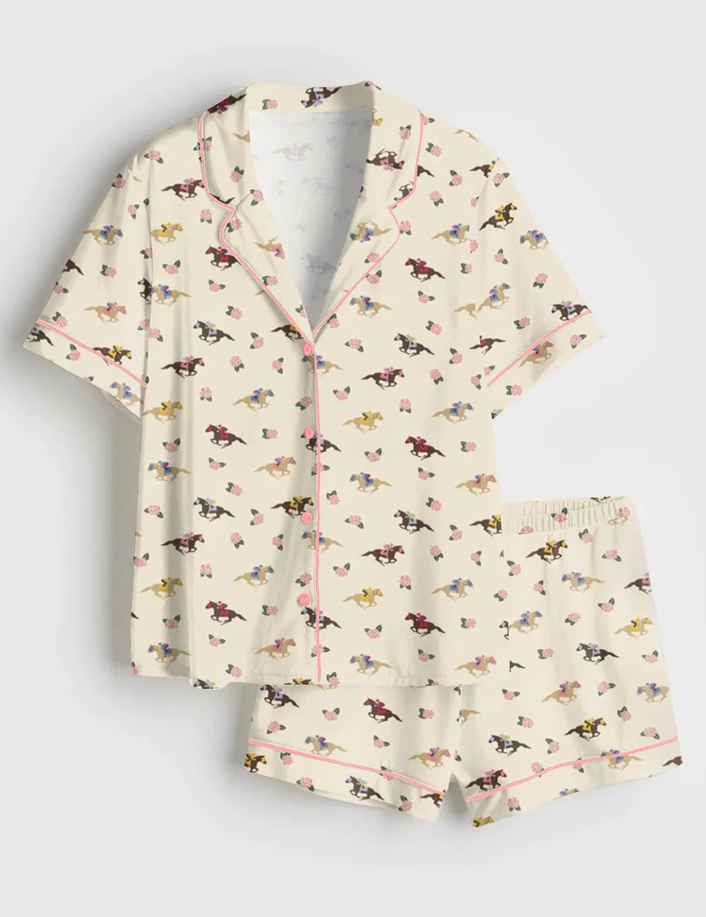 Tiny Jockeys Ditsy Horse Women's Pajama Set - flat lay