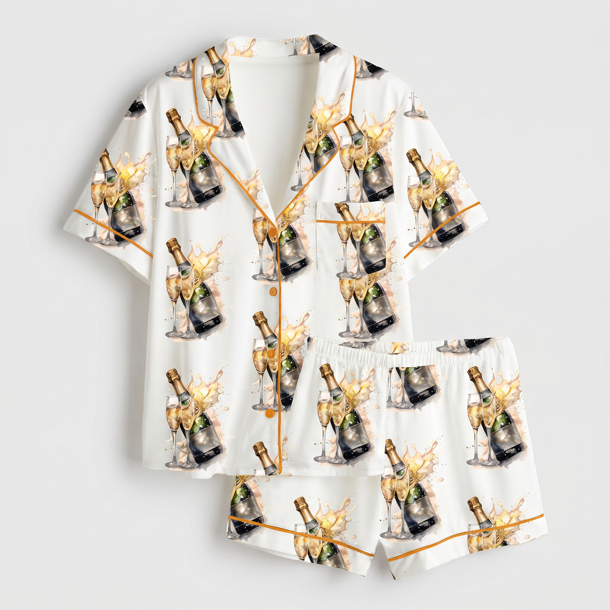 Gold Champagne Bottles Women's Pajama Set - flat lay