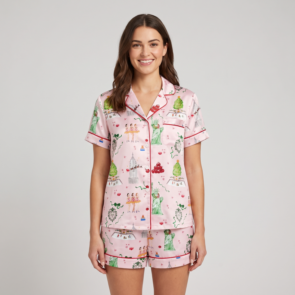 Christmas In The City Women's Pajama Set - Pink