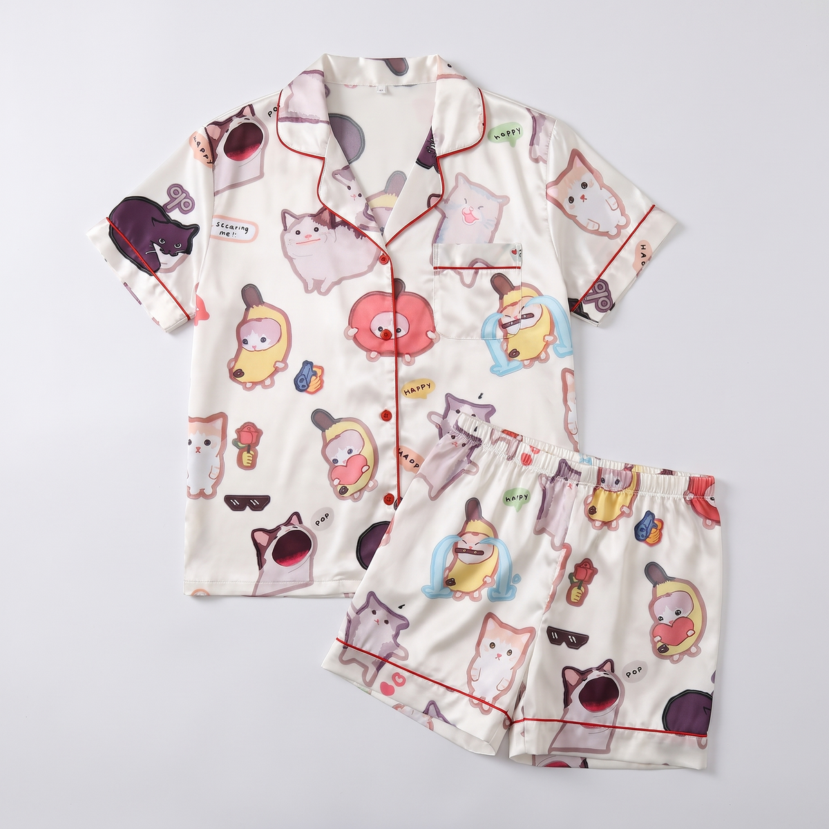 Viral Meme Cats Women's Pajama Set - flat lay