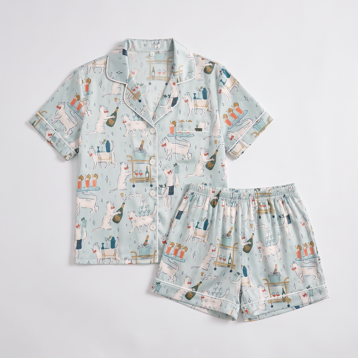 Cocktail Cart Cats Women's Pajama Set - flat lay