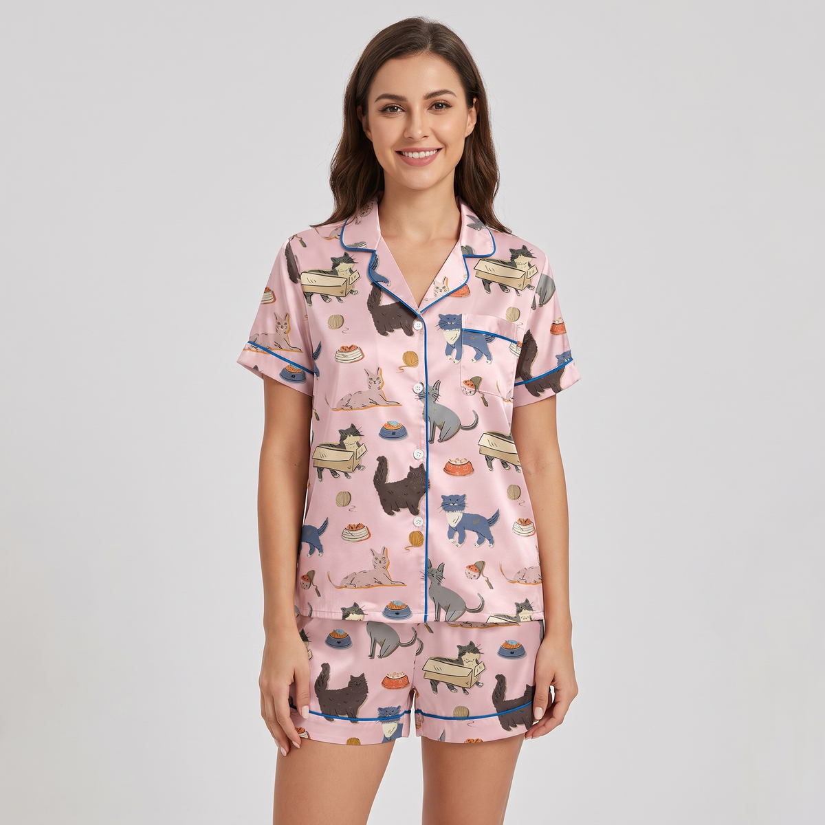 Cardboard Box Cats Women's Pajama Set - Pink