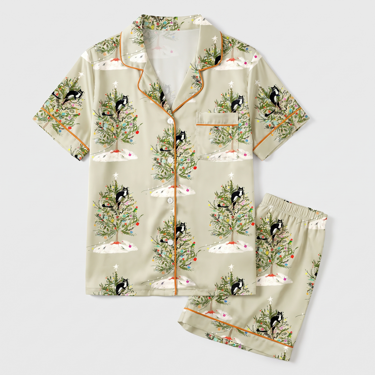 Sage Tree Cats Women's Pajama Set - flat lay