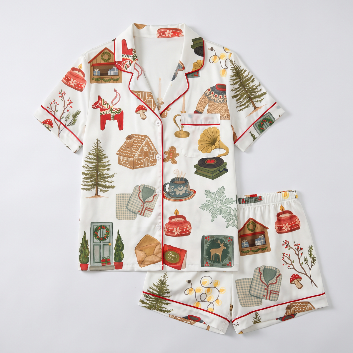 Cozy Cabin Christmas Women's Pajama Set - flat lay