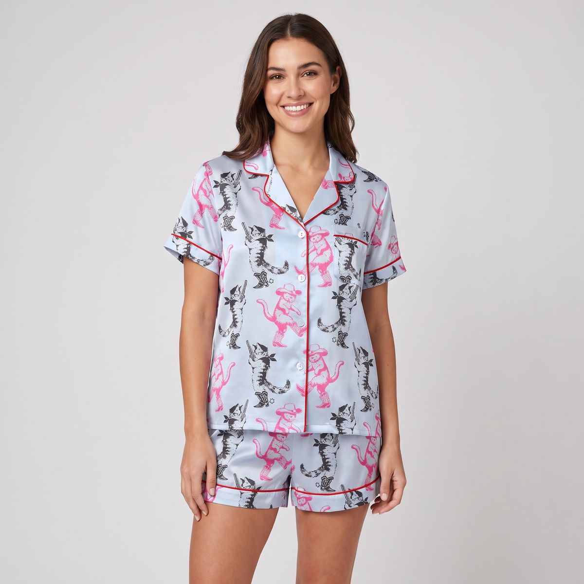 Cowgirl Kittens Women's Pajama Set - Light Blue