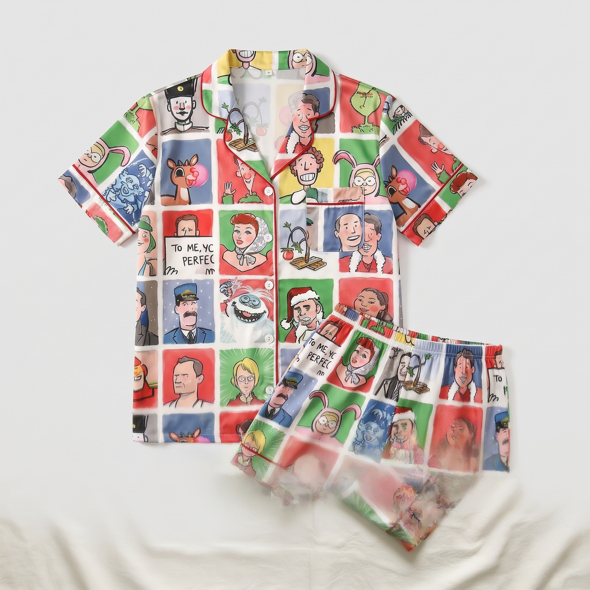 90s Christmas Movie Marathon Inspired Women's Pajama Set - flat lay