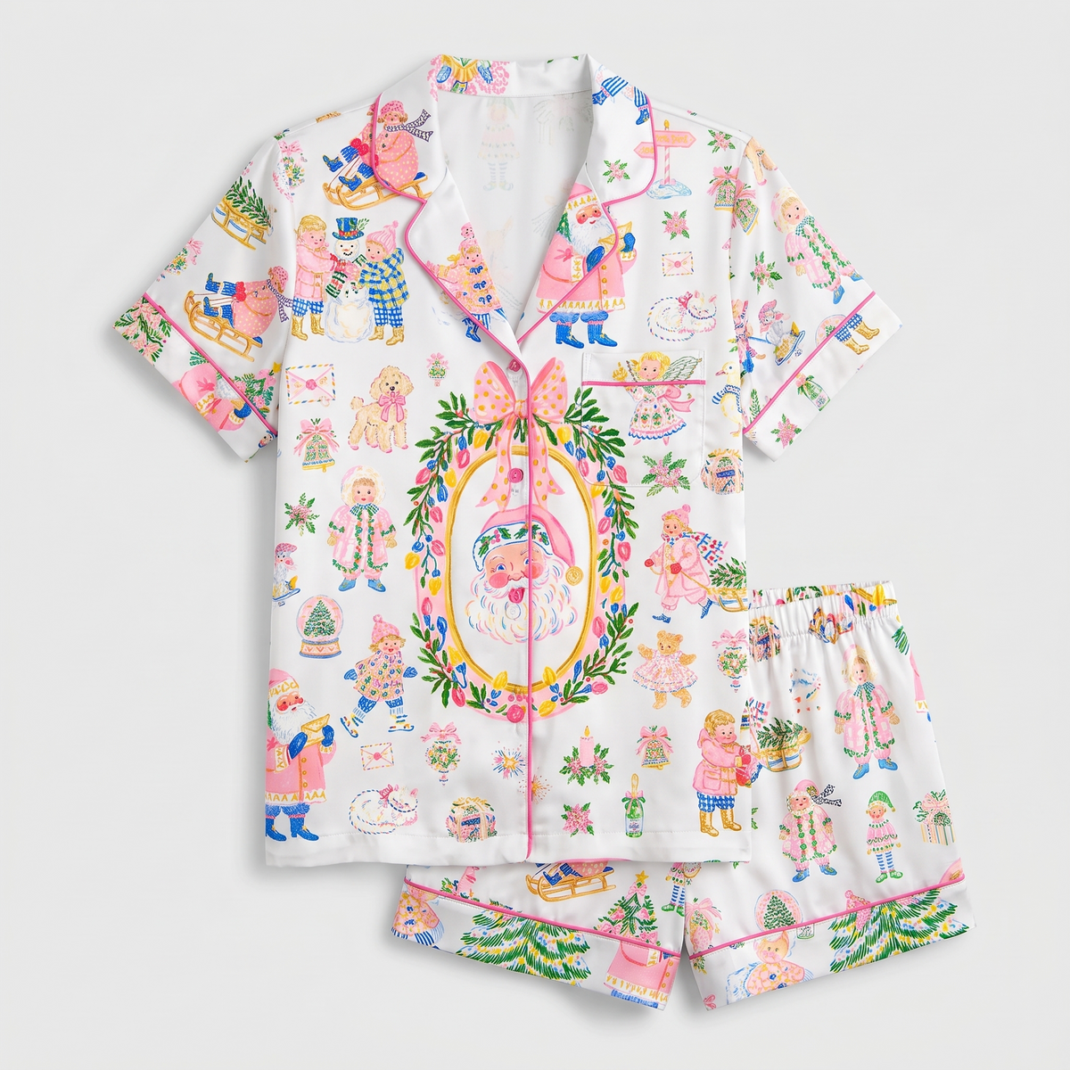Sugarplum Santa Women's Pajama Set - flat lay