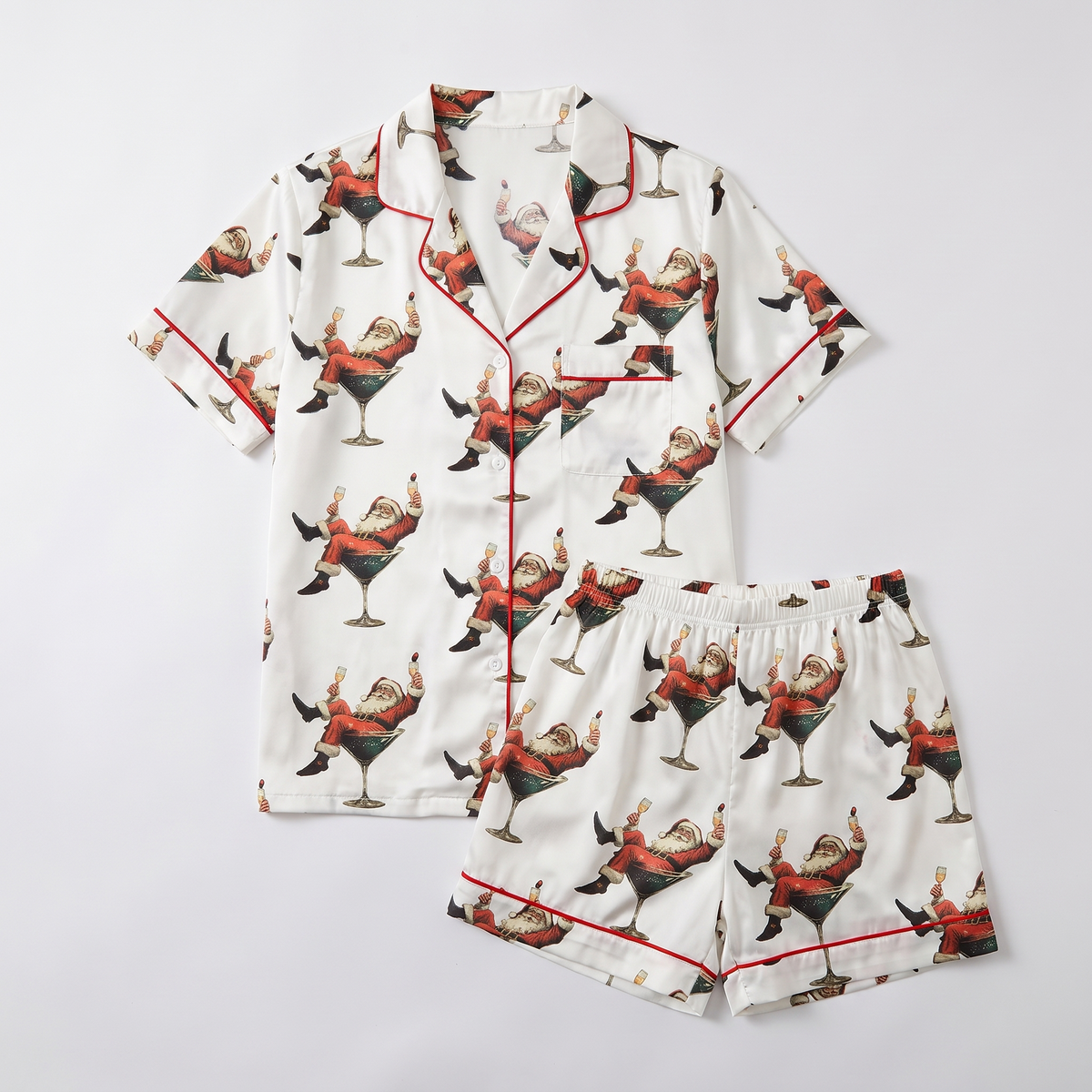 Santa In A Martini Glass Women's Pajama Set - flat lay
