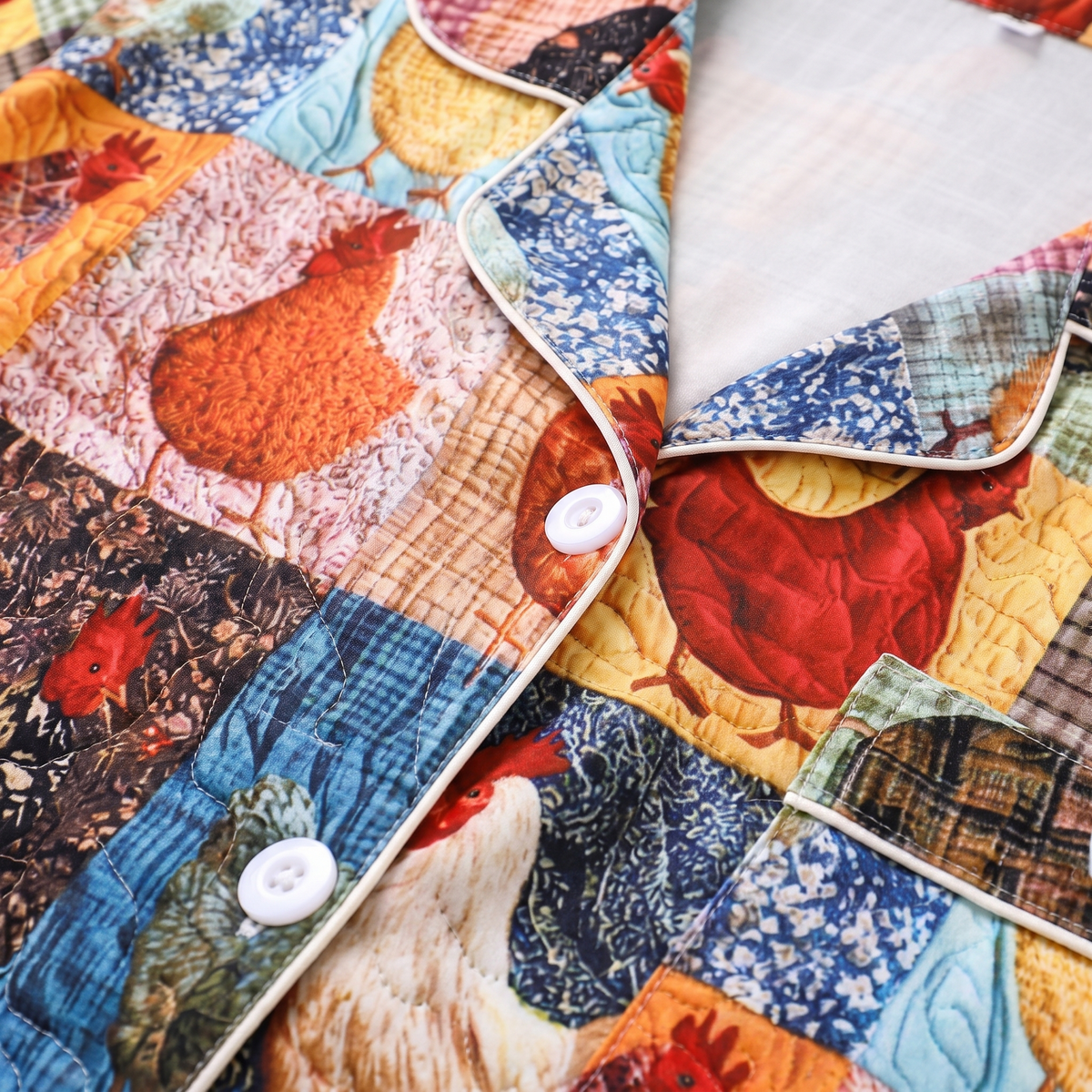 Patchwork Hens Women's Pajama Set - Multicolor - print close-up