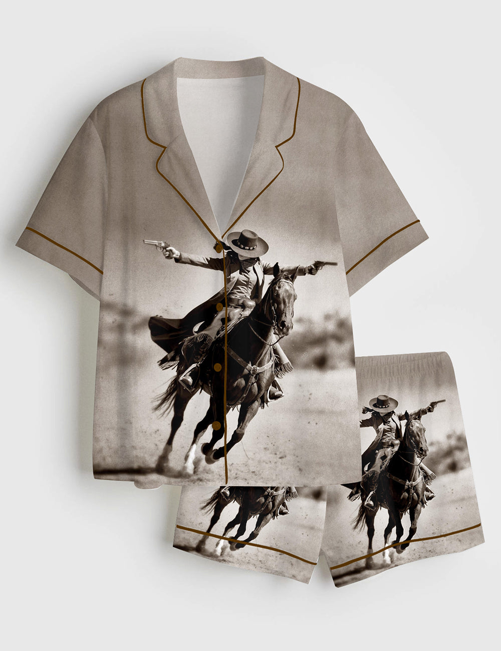 Sepia Gunslinger Horse Women's Pajama Set - flat lay