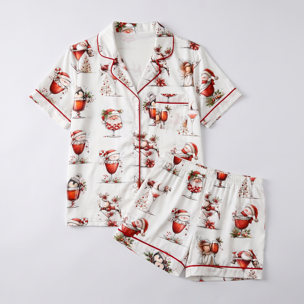Holiday Happy Hour Women's Pajama Set - flat lay