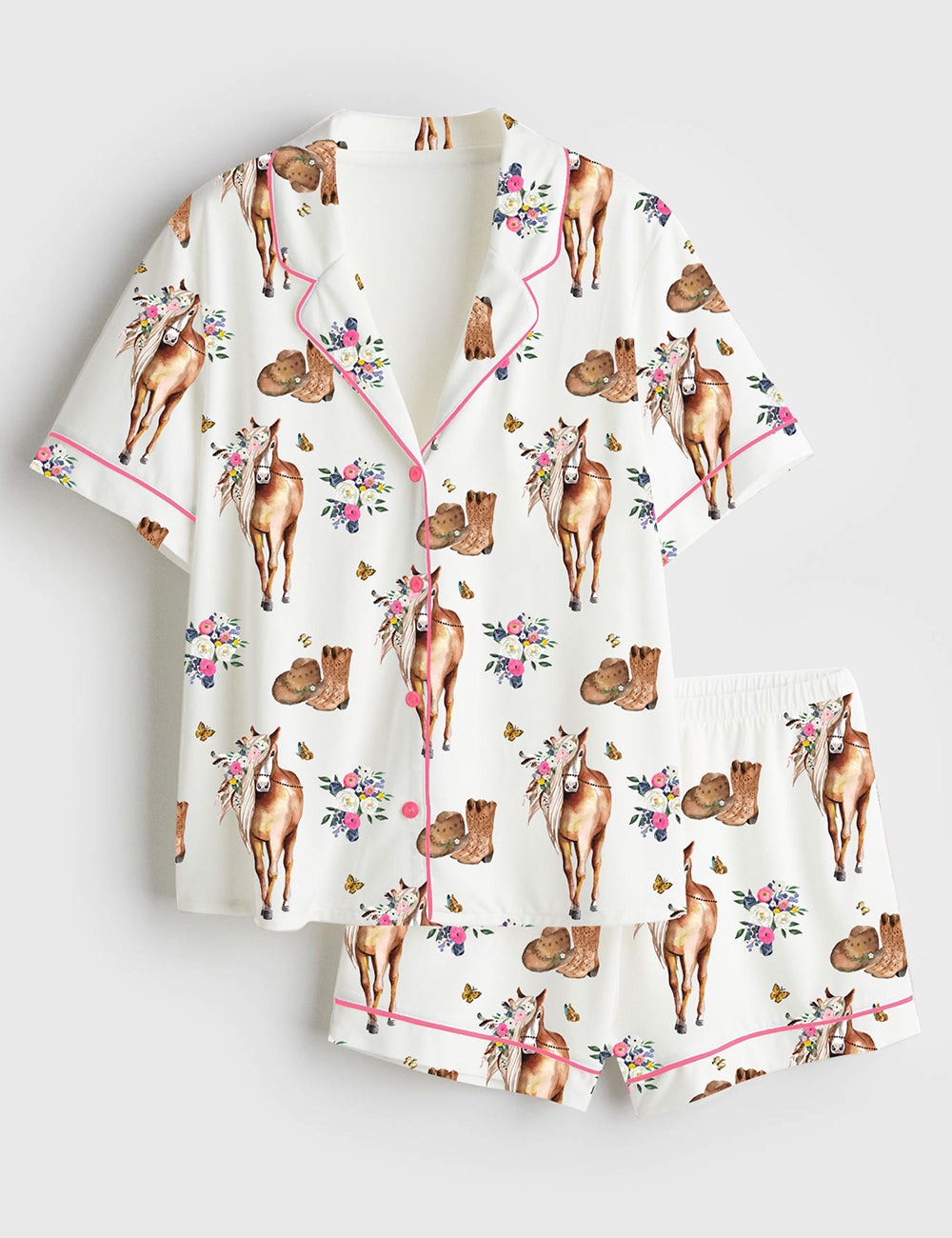 Wildflower Crown Horse Women's Pajama Set - flat lay