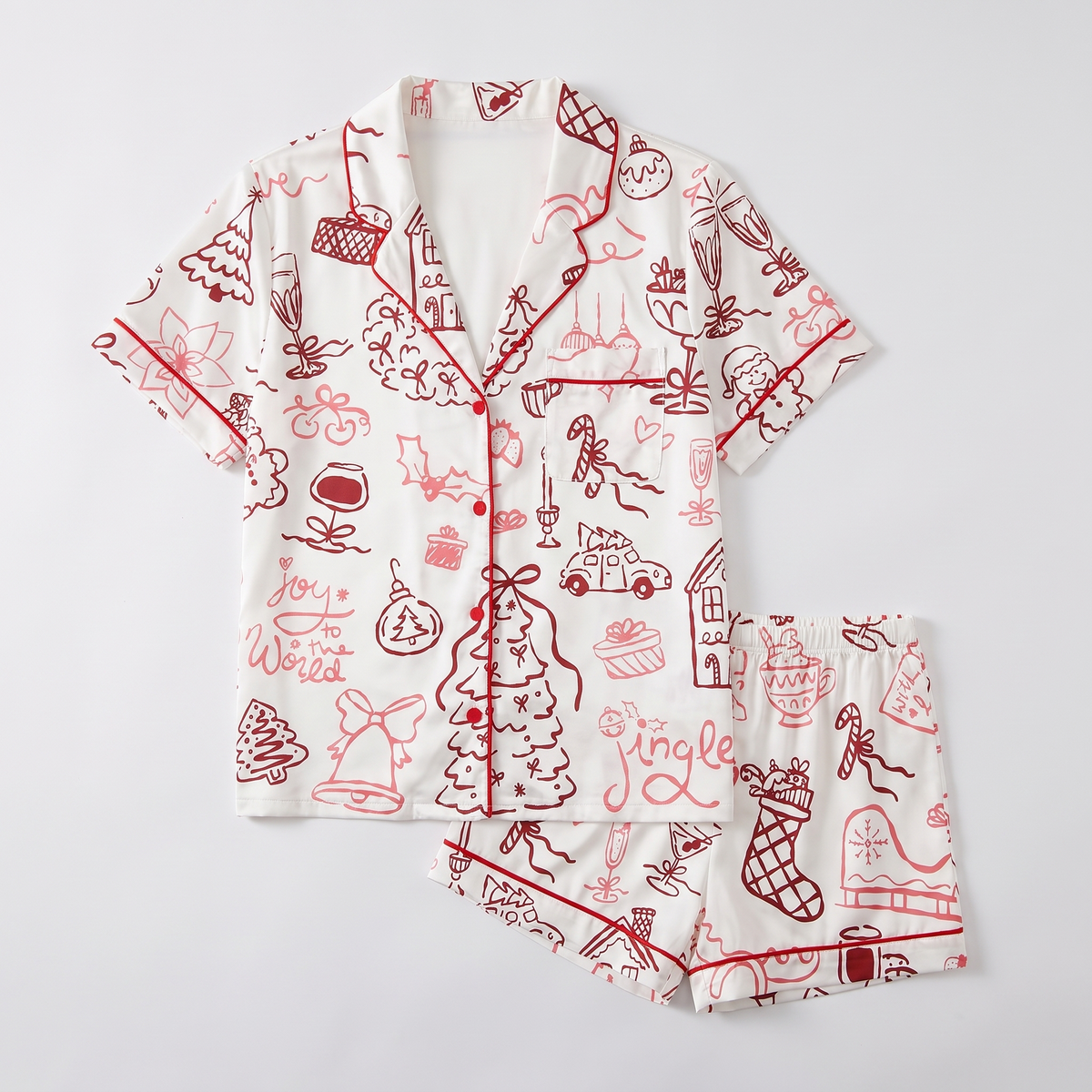 Red Line Art Doodles Women's Pajama Set - flat lay