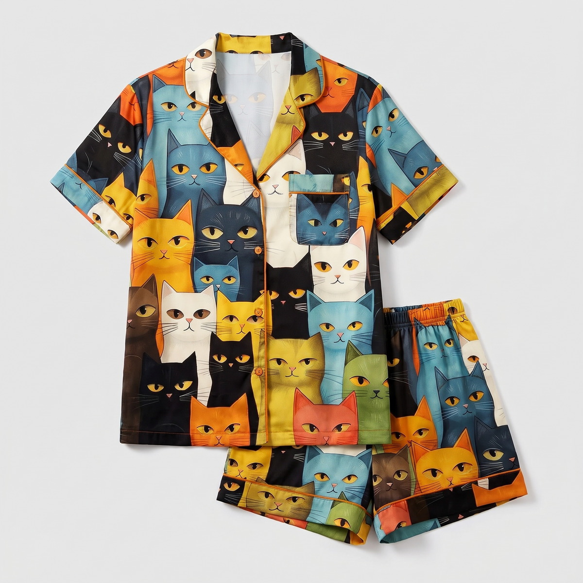 Staring Cats Women's Pajama Set - flat lay