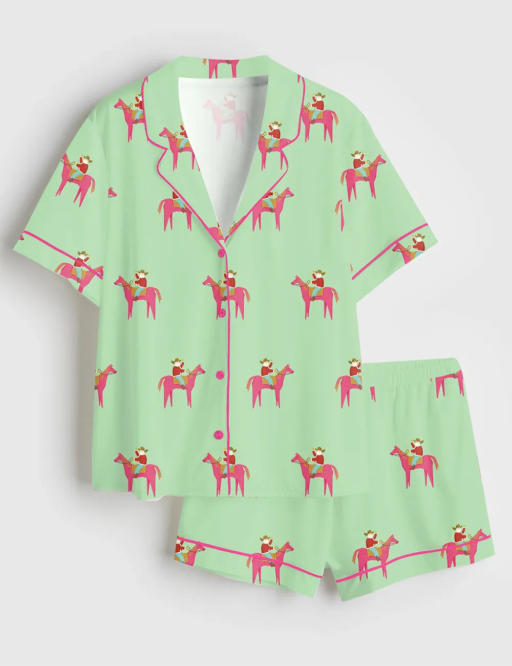 Pink Pony Rodeo Christmas Horse Women's Pajama Set - flat lay