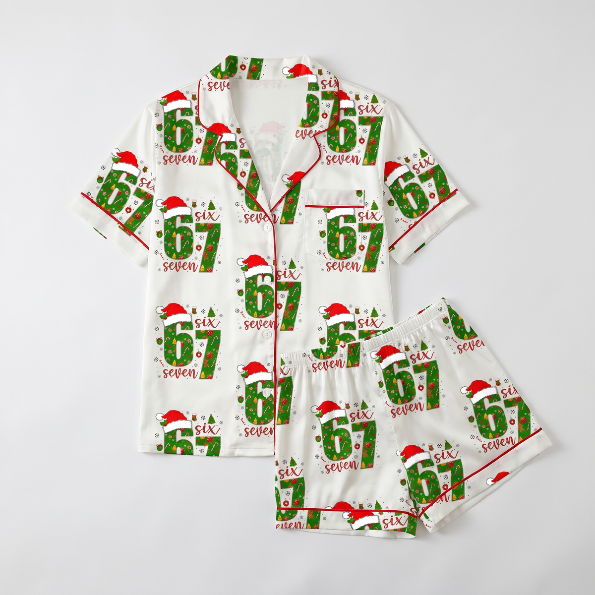Six Seven Santa Hats Women's Pajama Set - flat lay