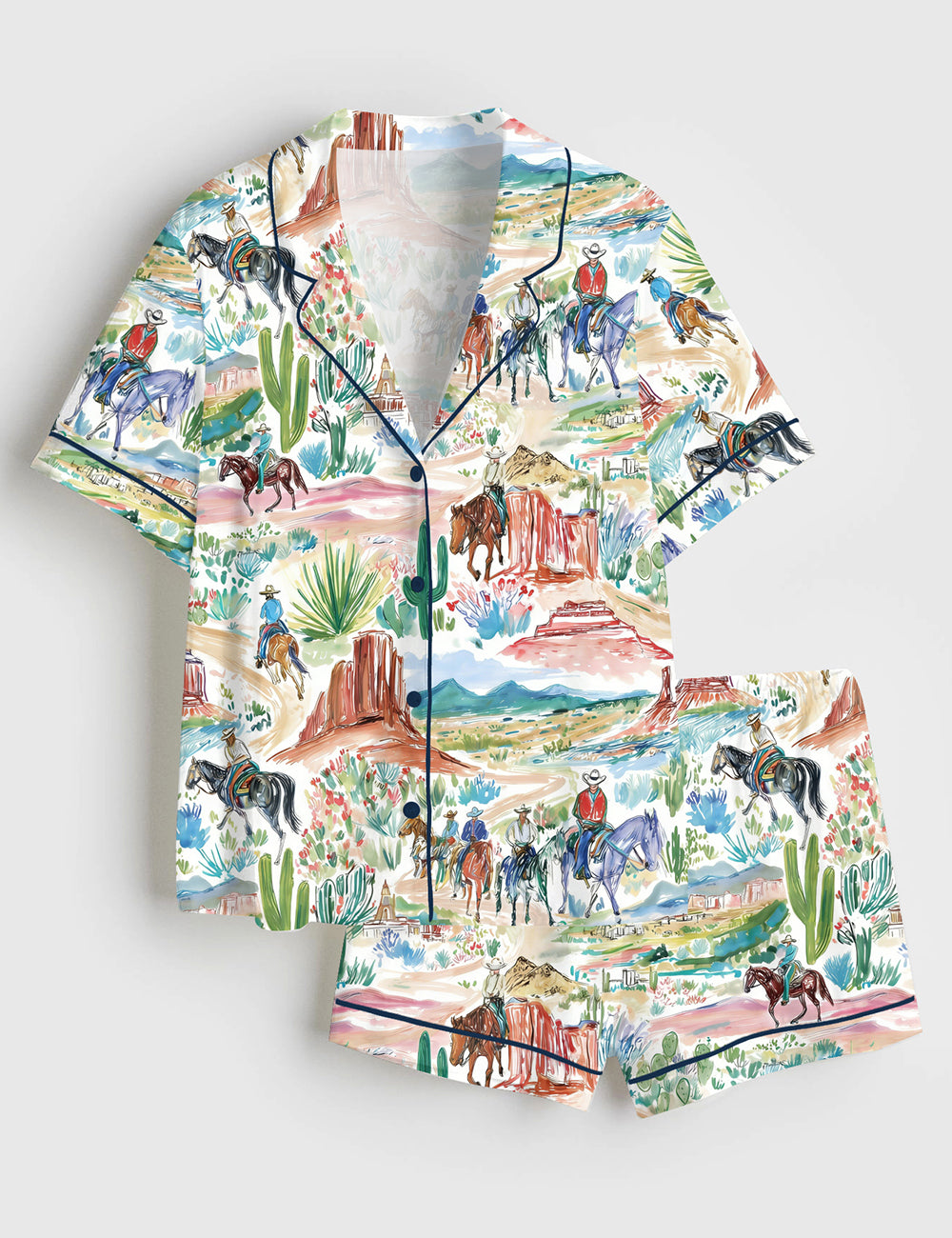 Watercolor Desert Trail Horse Women's Pajama Set - flat lay
