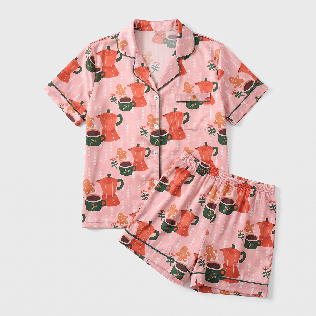 Moka Pot & Gingerbread Women's Pajama Set - flat lay
