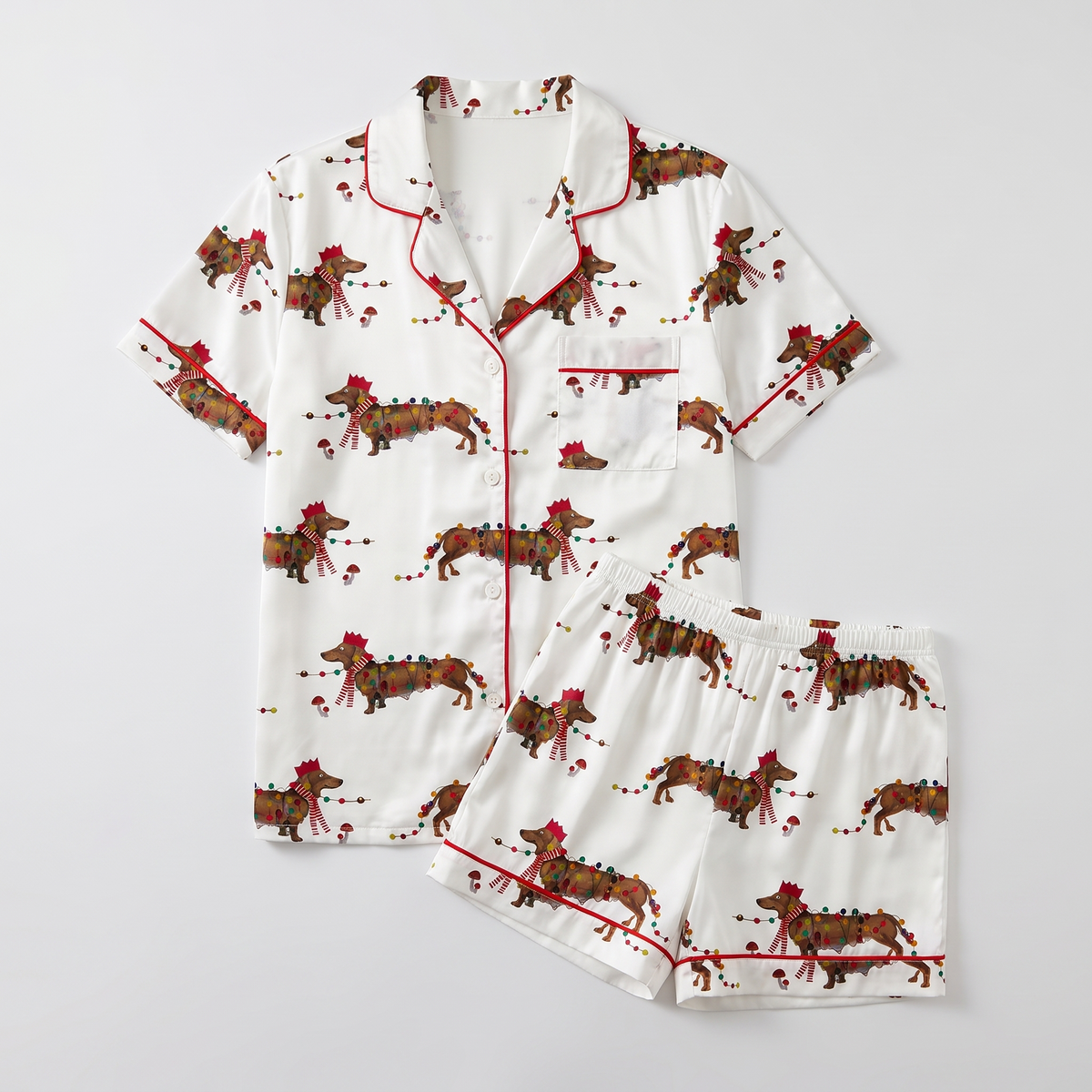 Dachshund Light Parade Women's Pajama Set - flat lay