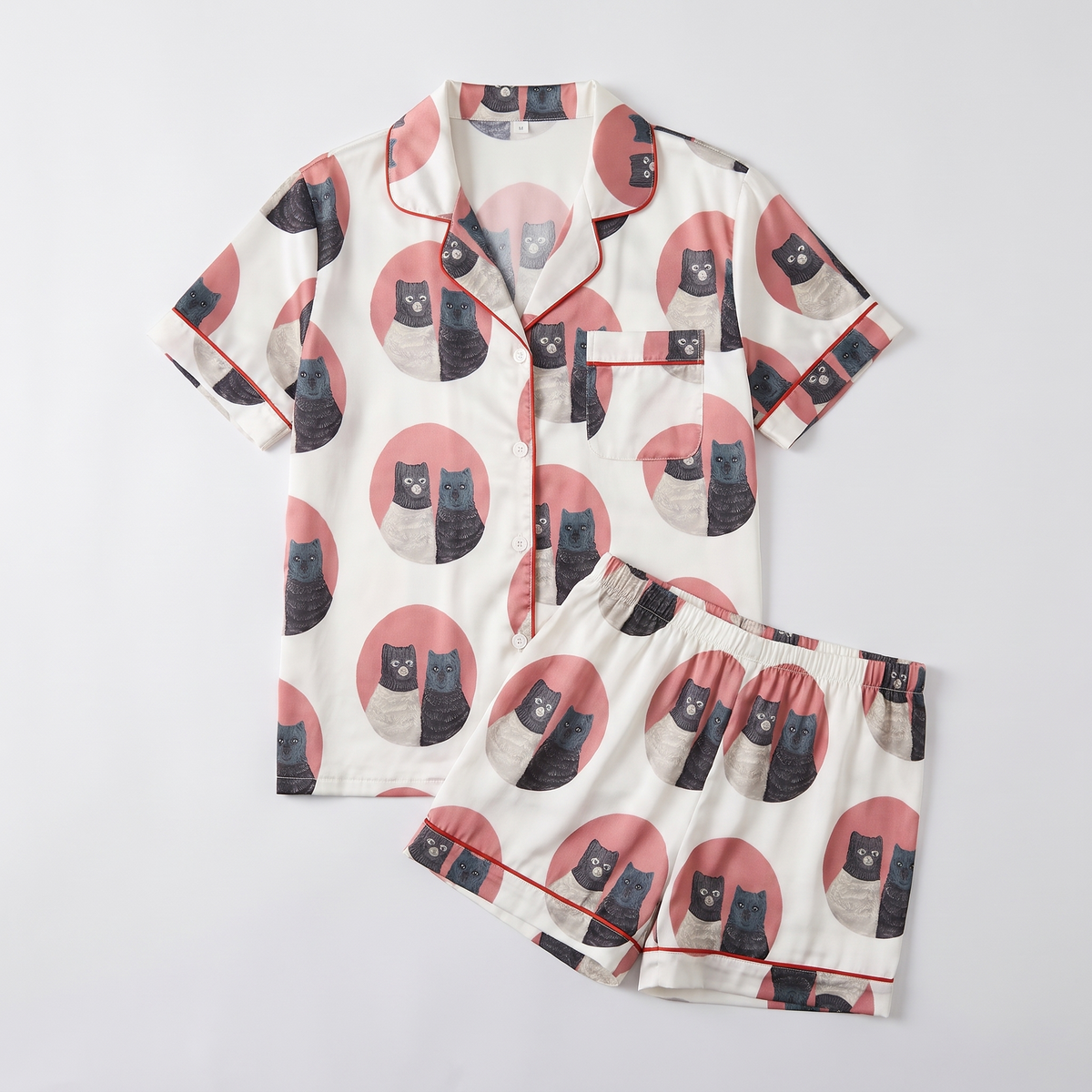 Twin Cat Portraits Women's Pajama Set - flat lay