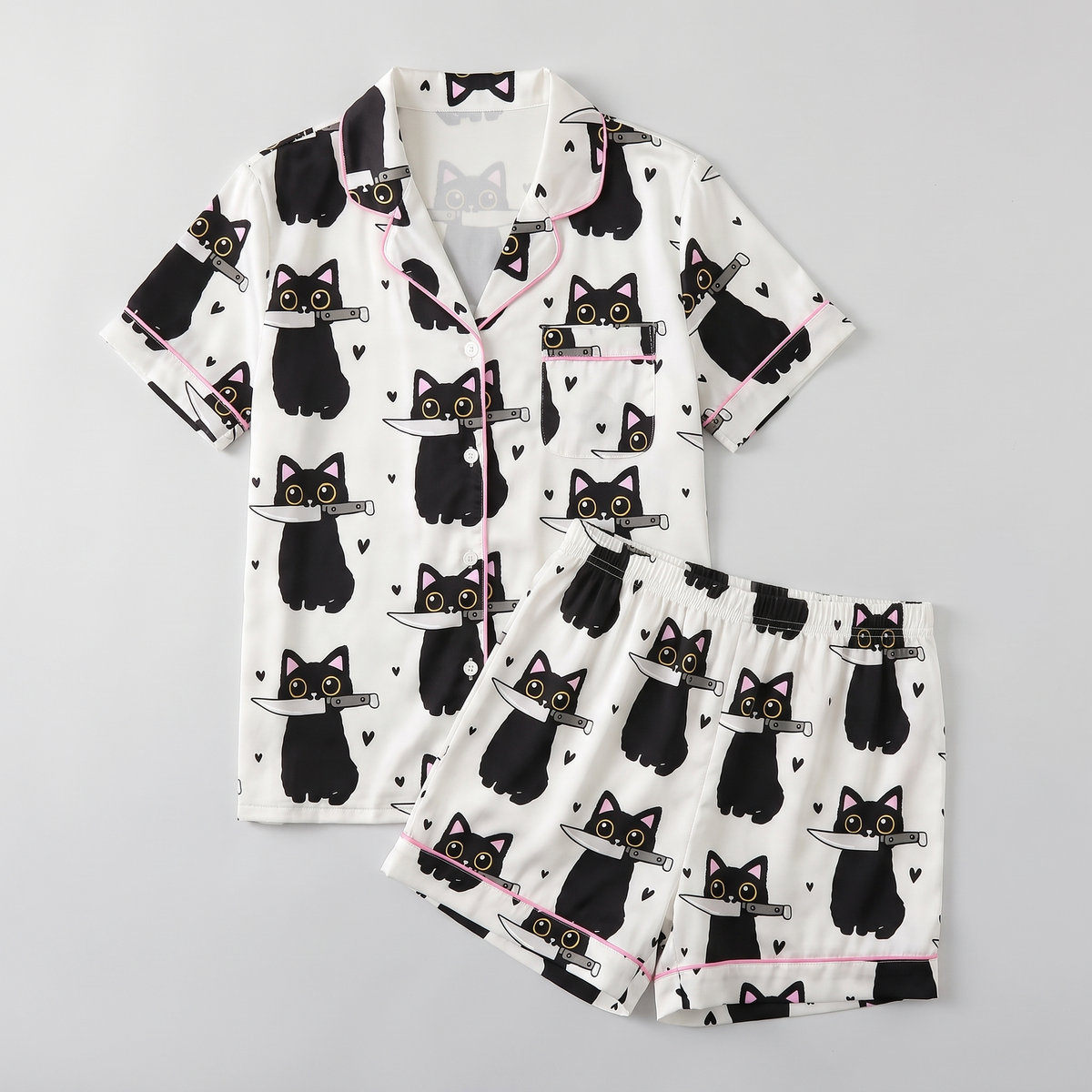Sneaky Black Cats Women's Pajama Set - flat lay