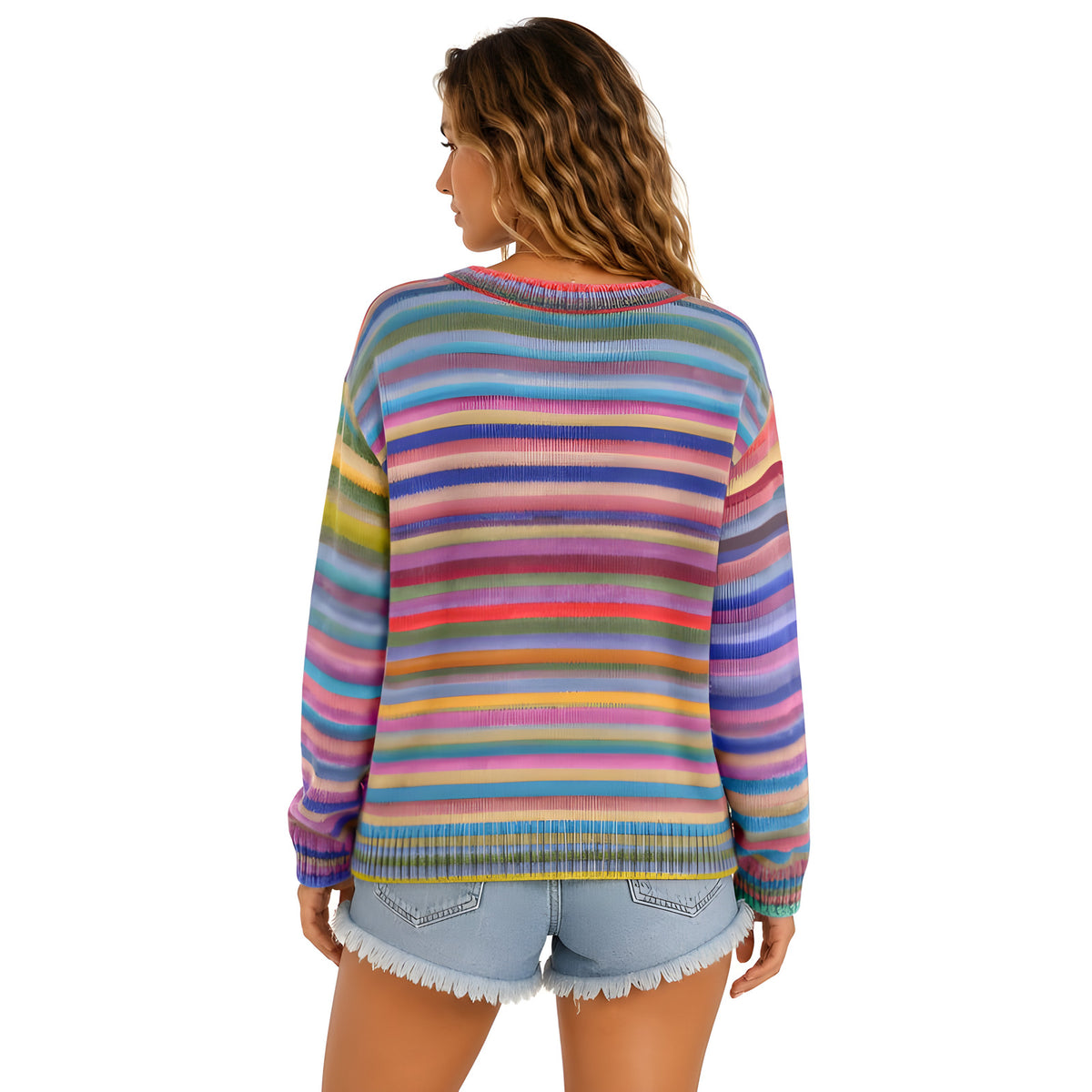 Rainbow Striped Women's Knit Cardigan