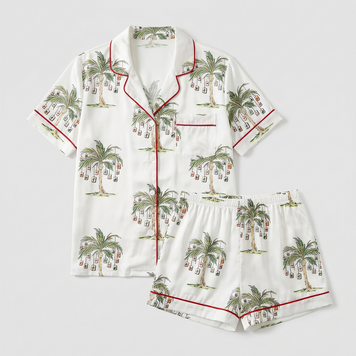 Mahjong Palms Women's Pajama Set - flat lay